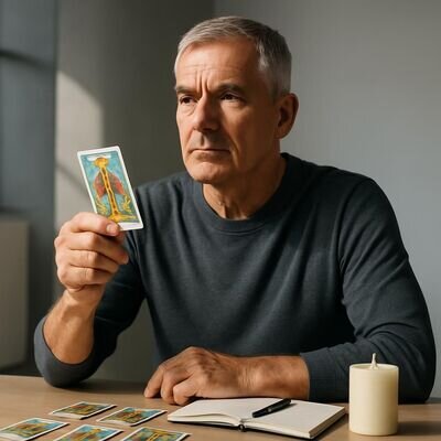 Una persona rimane calma davanti a una carta intensa, scegliendo un approccio lucido e pratico.