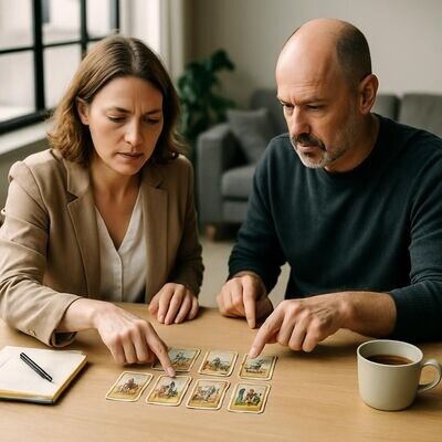 Una consulente e una cliente osservano insieme una stesa Kipper su un tavolo chiaro, atmosfera accogliente e concreta.