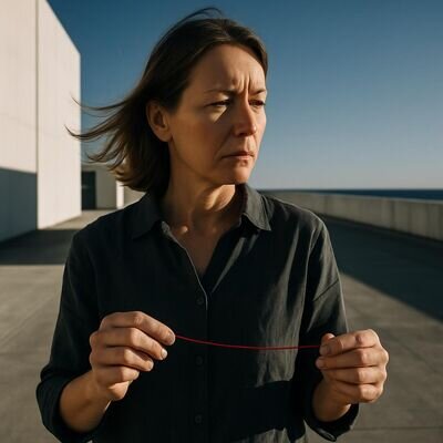 Una persona riflette in silenzio su un legame emotivo, in un contesto naturale luminoso.