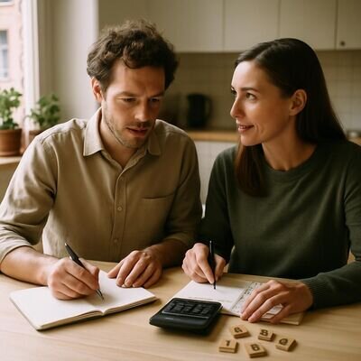 Due partner confrontano data di nascita e appunti numerologici in un contesto luminoso e quotidiano.