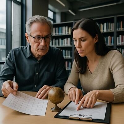 Due persone rivedono un calendario e un documento, con un&rsquo;atmosfera collaborativa e concreta.