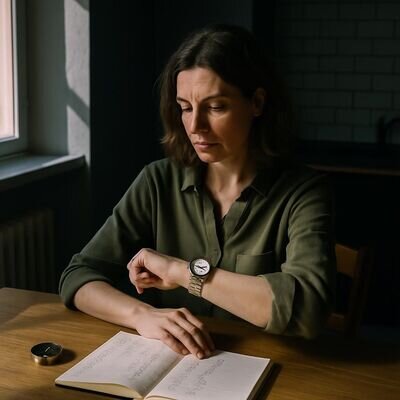 Una persona osserva l&rsquo;orologio e prende appunti, come a trasformare un segnale in una decisione concreta.