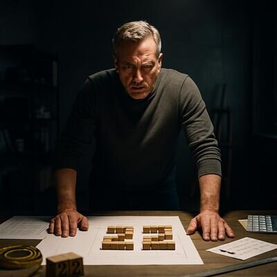 Una persona lavora a un progetto con materiali organizzati, simbolo di struttura e concretezza.