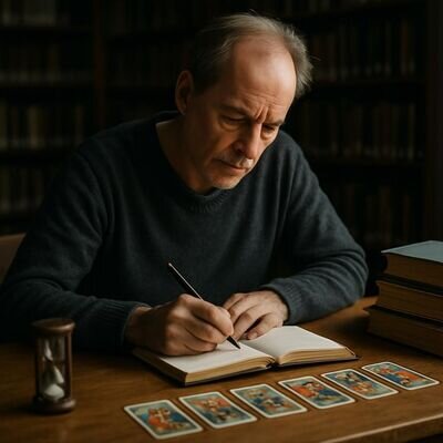 Una persona prende appunti mentre osserva le carte, enfatizzando il metodo e la chiarezza.