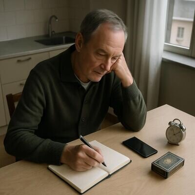Una persona scrive su un quaderno, con oggetti simbolici semplici che richiamano l&rsquo;idea di sincronicit&agrave; senza esoterismo eccessivo.