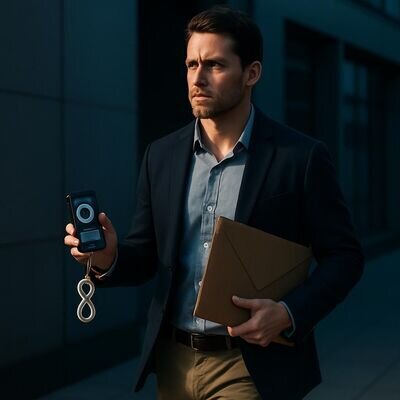 Una persona compie un gesto pratico di organizzazione finanziaria con energia fiduciosa e realistica.