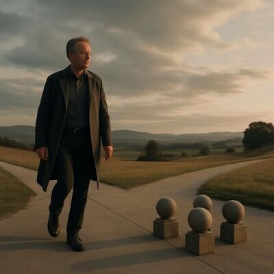 Uomo adulto in cammino in citt&agrave;, davanti a un bivio simbolico che rappresenta la scelta di chiudere e ripartire.