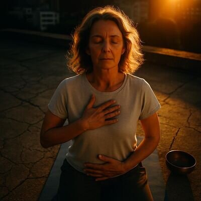 Persona adulta sdraiata comodamente mentre pratica il body scan in una stanza luminosa e ordinata.