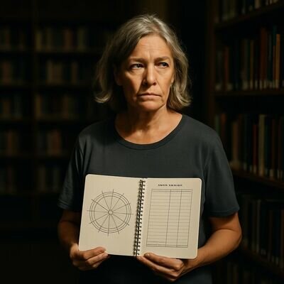 Persona matura che riflette serenamente su budget e obiettivi, con simboli discreti legati all&rsquo;astrologia.