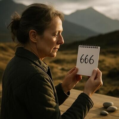 Persona adulta che osserva un appunto con il numero 666 e respira con calma, in un ambiente luminoso e ordinato.