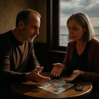 Due persone in un ambiente accogliente parlano con calma durante una lettura, senza teatralit&agrave;.