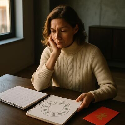 Una persona consulta un calendario e riflette sul proprio anno di nascita e sul capodanno cinese.