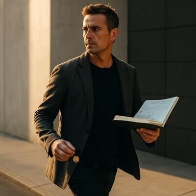 Una persona cammina in citt&agrave; al tramonto con un&rsquo;agenda in mano, concentrata su una decisione concreta pi&ugrave; che sui presagi.