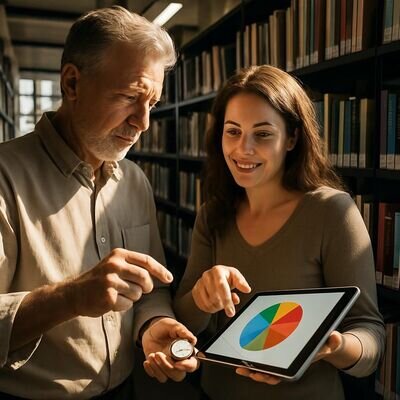 Due persone confrontano un grafico astrologico su un tablet, evidenziando l&rsquo;importanza dell&rsquo;ora di nascita.