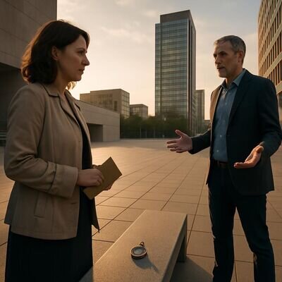 Due persone adulte si ritrovano in un contesto urbano, tra esitazione e possibilit&agrave; di dialogo.