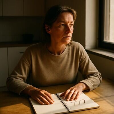 Una persona osserva un appunto con il numero 777, in un momento di calma e introspezione.