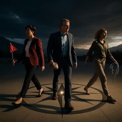 Tre persone in una scena luminosa che rappresentano avvio, stabilit&agrave; e adattamento.