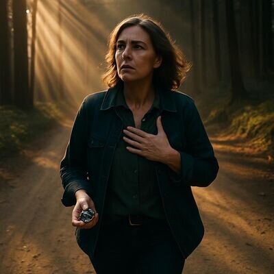 Una persona adulta cammina in un sentiero naturale, in pausa riflessiva tra calma e tensione.
