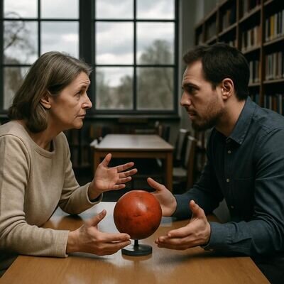 Due persone che parlano con calma ma intensit&agrave;, a rappresentare un confronto costruttivo.