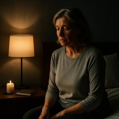 Una persona si prepara al riposo con un gesto semplice di rilascio e protezione interiore.