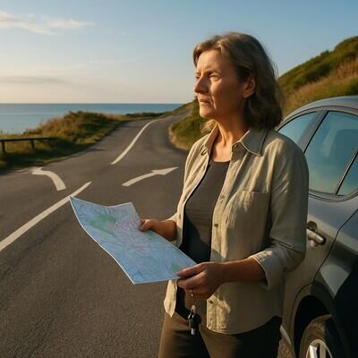 Persona adulta che osserva una mappa vicino a un&rsquo;auto, simbolo di orientamento e decisioni.
