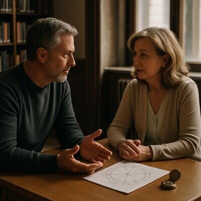 Due partner parlano con rispetto, simbolo di comunicazione e confini sani.