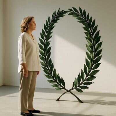 Una persona davanti a un grande cerchio simbolico, atmosfera di passaggio e realizzazione.