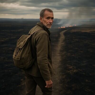 Una persona cammina in natura osservando braci lontane, simbolo di cambiamento e rinascita.