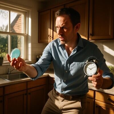 Un uomo espone brevemente un cristallo alla luce del mattino, controllando tempo e calore con cura.