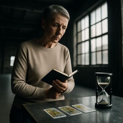 Una persona riflette dopo un consulto, osservando le carte e prendendo decisioni concrete.